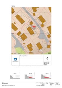 Situasjonskart som viser bygningens plassering i forhold til nabolag, vegger og terreng.