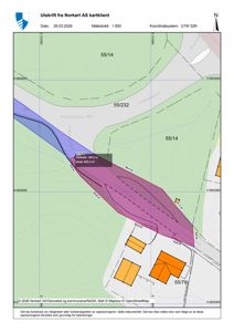 Situasjonsplan (tomtekart) som viser eiendomsnummer, areal, grenser og nabolag.
