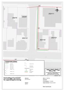 Situasjonsplan som viser eiendomsnummer (f.eks. 202/70, 202/131), grenser mellom eiendommer, og en tegnforklaring for kartdata.