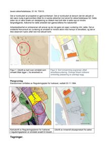 Bildet viser en side fra en byggesak som inneholder flere kart og situasjonsplaner. Det er kartutsnitt fra skrednett.no, en reguleringsplan for Ivahavet, og et innsendt situasjonskart. Bildene illustrerer tomt, byggefelt og arealbruk.
