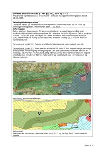 Bildet viser en situasjonsplan og et kartutsnitt av kommunedelplanen for et område, inkludert arealbruk (GN, GTG) og turstislinje.