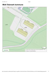 Situasjonsplan eller kart over et område i Midt-Telemark kommune, som viser to bygninger (merket 24 og 25) på en tomte med omgivende terrengkonturer.