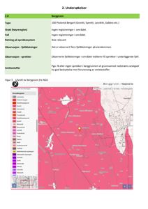Kart over berggrunn (geologi) for et område, med en markert lokalitet (Jostedølen) og en oversikt over hovedbergarter.