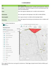 Et utskrift fra Naturbase.no som viser et kart over et område med en markert tomt (rødt) og omgivende naturvernområder.