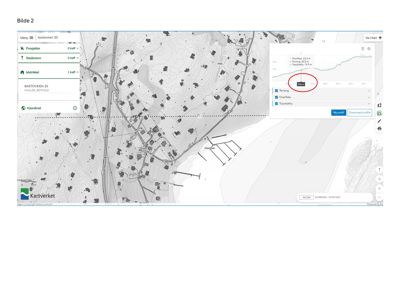 Et digitalt kart (fra Kartverket) som viser et område med topografi, eiendommer og infrastruktur.
