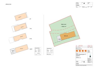 Situasjonsplan (arealplan) som viser bygningens plassering på tomten, arealoppsett og romfordeling.