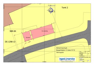 Situasjonsplan som viser tomt, bygningstilhørighet og nabotomter.