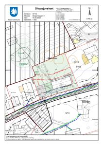 Situasjonskart som viser eiendomsforhold, nabotomter og infrastruktur i Borgen toppen 31.