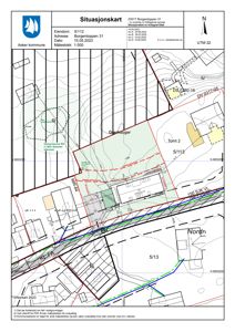 Situasjonskart som viser eiendomsinndeling, tomtegrenser, vegnett og topografi for Borgtoppen 31.