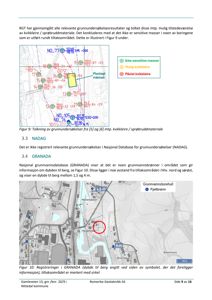 Kart som viser grunnvannsborehull og fjellbrønn i området, med markering av tiltaksområdet.