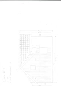 Fasadetegning (opprikk) av en bygning sett fra nord, med mål og skriftlig opplysning om fasadebeskrivelse.