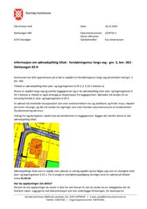 Situasjonsplan som viser eiendomsgrunnlinje, byggegrense, avstand til vei og plassering av en forstøtningsmur.