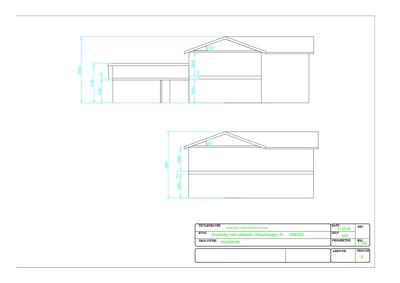 Hovedsnitt av enebolig med utleiedel, som viser høyder, takhøyde og konstruksjon.