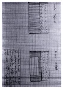 Fasadetegning som viser bygningens utseende sett fra nord og sør.