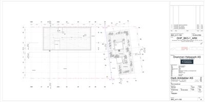 Etasjeplan eller situasjonsplan som viser romfordeling og bygningens plassering i forhold til omgivelser.