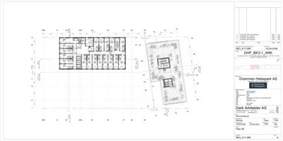 Etasjeplan som viser romfordeling og inndeling av et bygg.