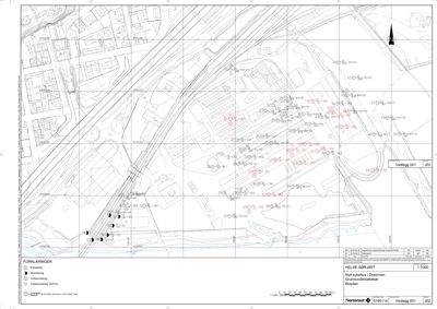 Kart over et område med bygningsplasseringer, infrastruktur og grunndata (N500-serien).