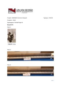 Fotografier av jordprøver (borprøver) tatt fra et geoteknikkborpunkt.