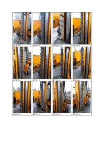 En samling fotografier av borekjerneprøver fra ulike punkter (G5-G9) og dybder i et byggeprosjekt.