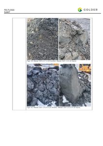 Fotografier av masseprøver (betong) fra en byggeplass, med beskrivende tekster under.