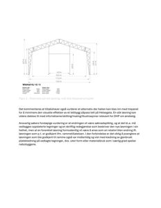 Tegning av en stålkonstruksjon (teltløsning) med dimensjoner og spesifikasjoner.