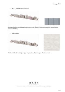 3D-modellering (rendering) som viser fasade- og takløsninger for hovedvolumet og sidevolumet, inkludert materialvalg.