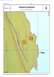 Situasjonsplan fra Færder kommune som viser tomtens beliggenhet, grenser, høydeforhold (konturlinjer) og nabolag.