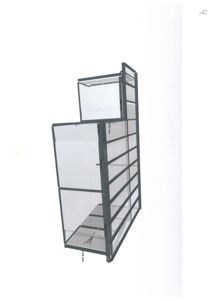 En 3D-visualisering av en fasadekonstruksjon med angitte mål (mm) for høyder og bredder.