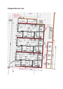 Etasjeplan for 1. etasje av Tollbugata 66B, som viser romfordeling, leilighetsnummer (H0101, H0102, H0103) og arealoppdelinger.