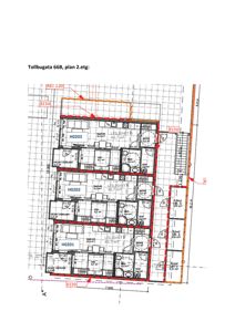 Etasjeplan for 2. etasje i en leilighetsbygning (Tollbugata 66B). Planen viser romfordeling, leilighetsnummer (H0201, H0202, H0203), arealer og tekniske installasjoner.