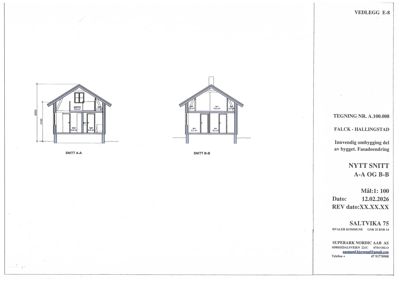 Snittegning (SNITT A-A og SNITT B-B) som viser tverrsnittet av en bygning med innvendig ombygging.