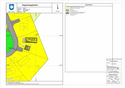 Reguleringsplankart som viser eiendomsgrenser, bebyggelse og arealbruk.
