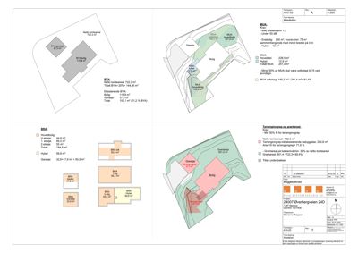 Etasjeplan (arealplan) som viser romfordeling, arealer og bygningens plassering på tomten.