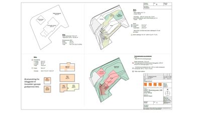 Etasjeplan med romfordeling og arealoppdeling for ulike etasjer (1. etg, 2. etg, 3. etg) samt garasje.