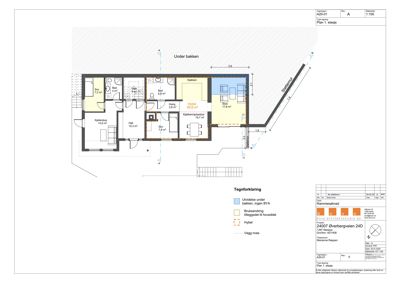 Etasjeplan (Plan 1. etasje) som viser romfordeling, arealer og veggforhold for en bolig.