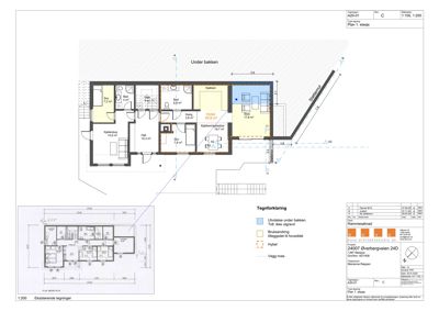 Etasjeplan (Plan 1. etasje) med romfordeling, dimensjoner og en tegnforklaring som viser endringer i forhold til eksisterende planer.