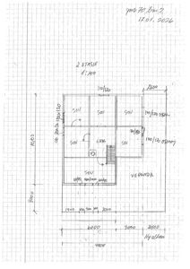 Etasjeplan for 2. etasje med romfordeling (soverom, gang, veranda), dimensjoner og skisse over trapp.