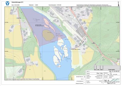 Situasjonsplan som viser tomtens beliggenhet i forhold til nabolag, veier og vannmasser.