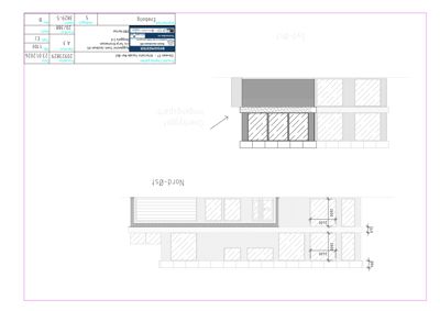 Fasadetegning som viser oppriss av bygning sett fra nord-øst og syd-øst, med mål og detaljer for vinduer og vegger.