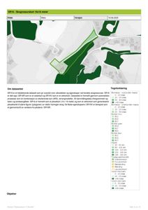 Et skogressurskart (SR16) som viser vegetasjonstyper og høyde på et område, inkludert en markert tomt.