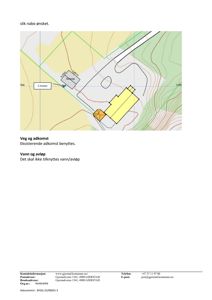 Situasjonsplan som viser tomtens form, topografi (konturlinjer), eksisterende og planlagt bygninger, adkomstveier og vann/avløpsforhold.