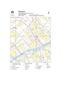 Basiskart (situasjonsplan) som viser eiendomsgrenser, bygninger, vegnett og topografi for Løgdene i Bergen.