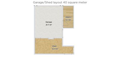 Etasjeplan (garasje/utehus) med romareal og plassering av dører