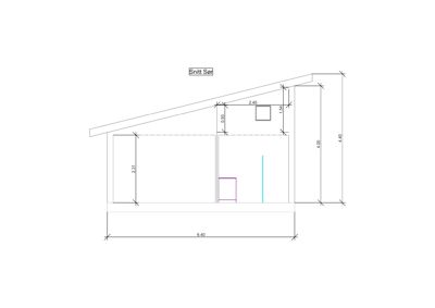 Snittegning (Snitt Sør) som viser høyder, takhøyde og romfordeling i tverrsnitt.