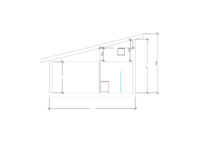 Snittegning (Snitt Sør) som viser høyder, takhøyde og romfordeling i tverrsnitt.