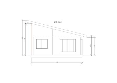 Snittegning (Snitt Nord) som viser tverrsnittet av en bygning med angitte høyder og vindusoppsett.