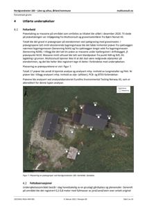 Fotografi av et felt med markerte prøvegrøper (N1-N21) og en bygning, tatt fra luften.