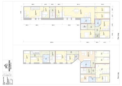 Etasjeplaner (Plan 2.etg og Plan 3.etg) som viser romfordeling, dimensjoner og funksjoner i et fleretasjes bygg.