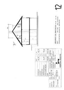 Snittegning av en bygning med mål og et kostnadsoversikt.
