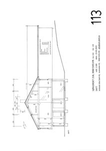 Snittegning av en bygning med romfordeling og mål.